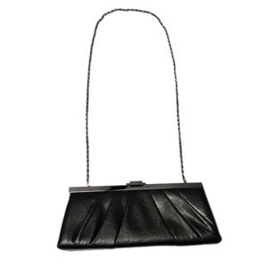 Jessica McClintock Evening Bag‎ Black Convertible Clutch Faux Leather Gunmetal